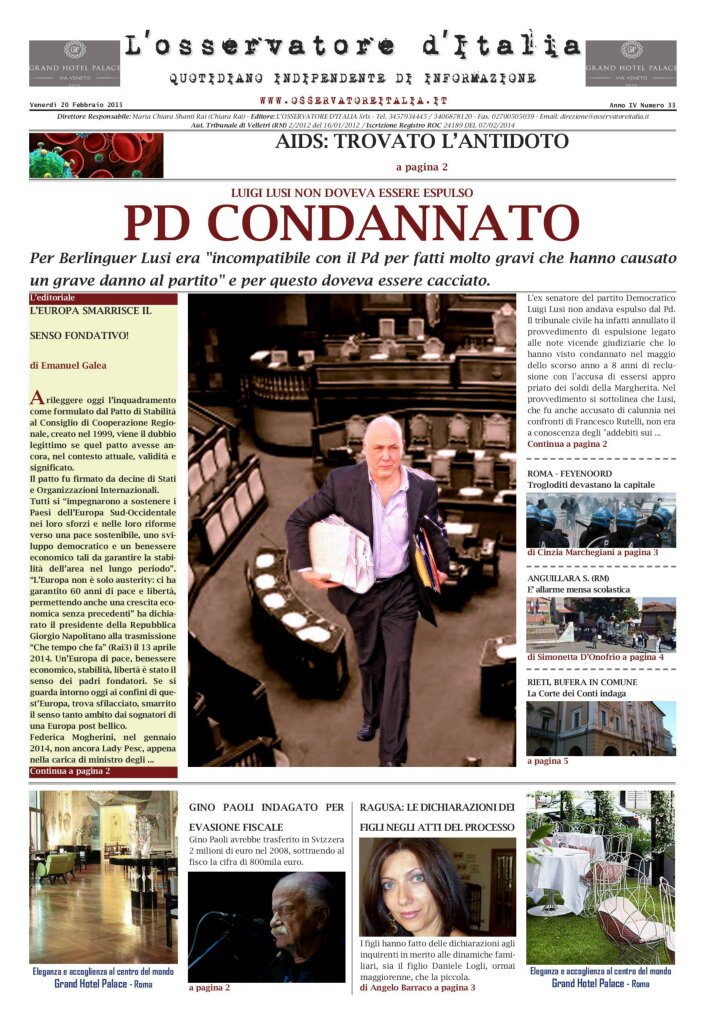 L'osservatore d'Italia edizione del 20 Febbraio 2015